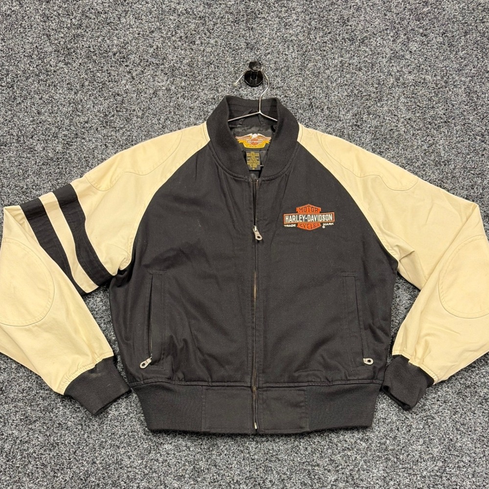 Harley Davidson Bomber Jacket M Black V-Twin Power Embroidered Moto Biker